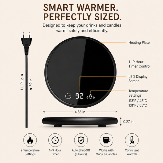 Coffee Warmer Plate (Flame-Free + Auto Shutoff)