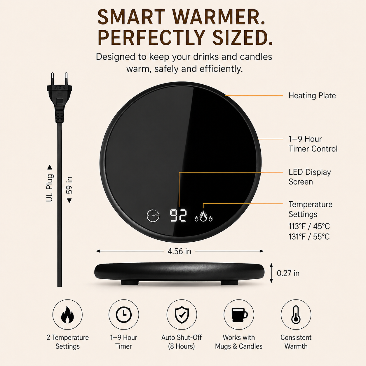 Coffee Warmer Plate (Flame-Free + Auto Shutoff)