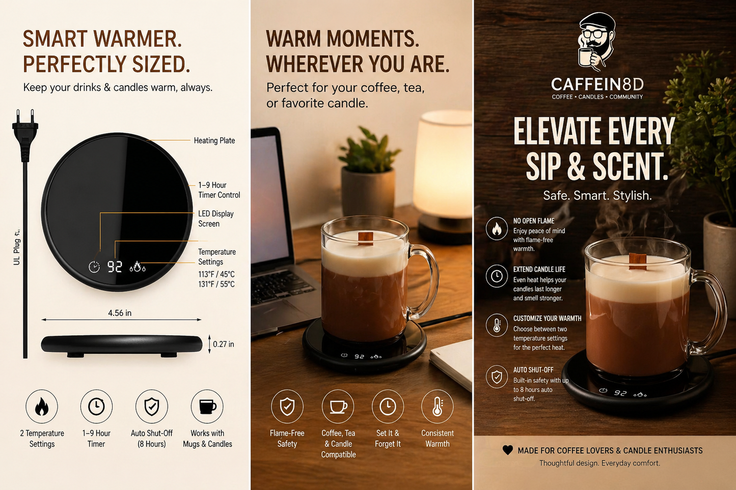 Coffee Warmer Plate (Flame-Free + Auto Shutoff)